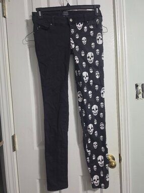 TRIPP NYC Split Black and White Skulls Skinny Jeans